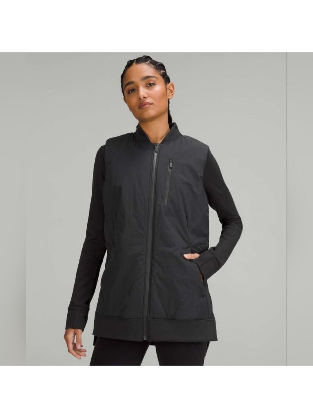 Lululemon Long Insulated Bomber Vest Black Reversible Like New